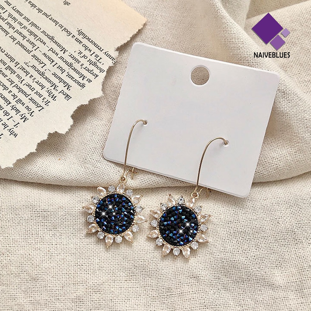 Anting Leverback Liontin Bunga Matahari Bahan Zirconia Untuk Wanita