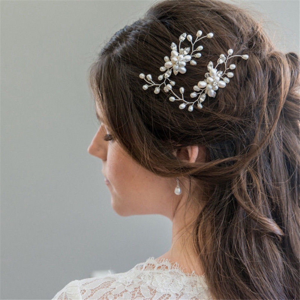 Vintage Wedding Bridal Pearl Flower Crystal Hair Pins Bridesmaid Clip Side Comb