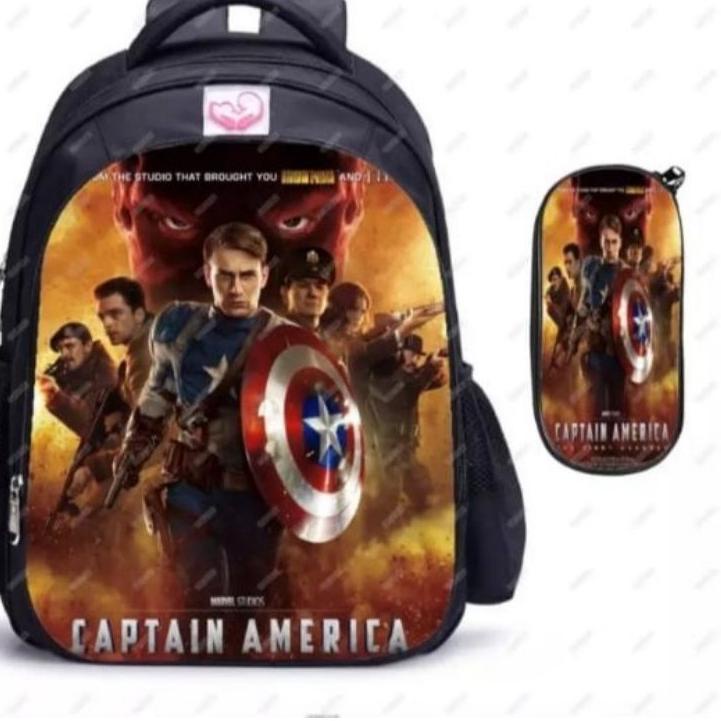 Menarik.. Tas Ransel Sekolah Anak SD TK Paud Laki Laki Karakter Avenger Marvel Captain Amerika Airon