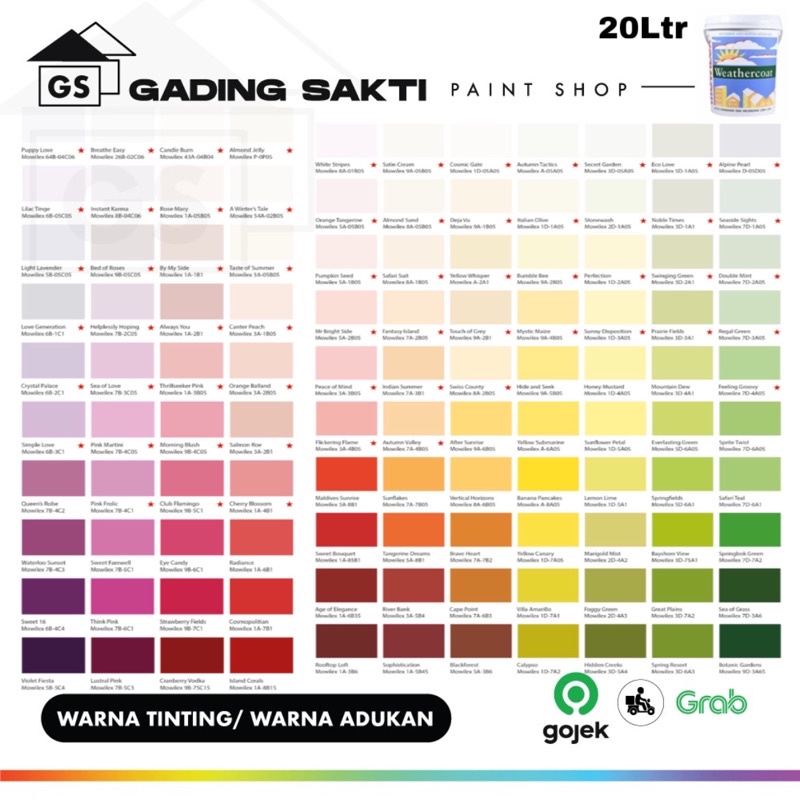 Mowilex Weathercoat (Khusus Warna Tinting / Oplosan) / Cat Tembok Exterior Pail 20Ltr