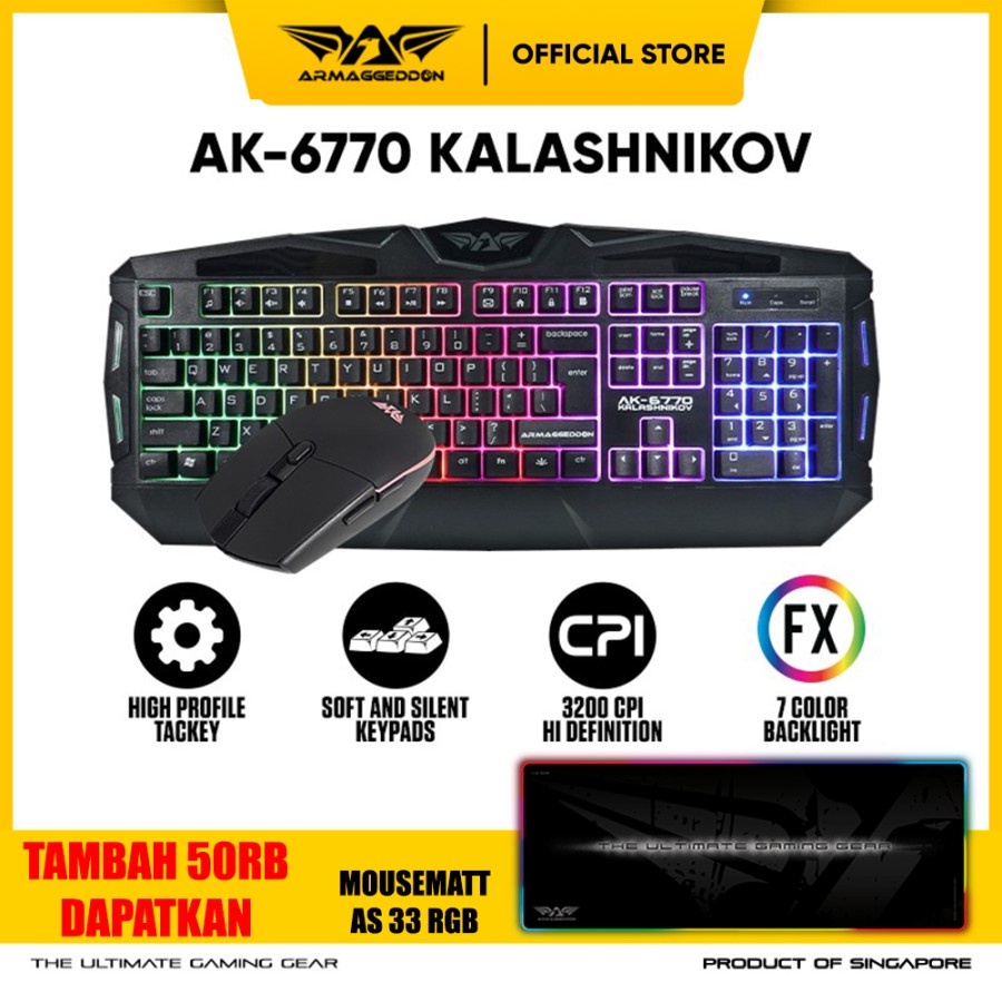 Armaggeddon Keyboard Mouse Gaming Combo AK6770 Kalashnikov - 3200 CPI Mouse - Garansi Resmi 2 Tahun-AK6770 + AS33 RGB