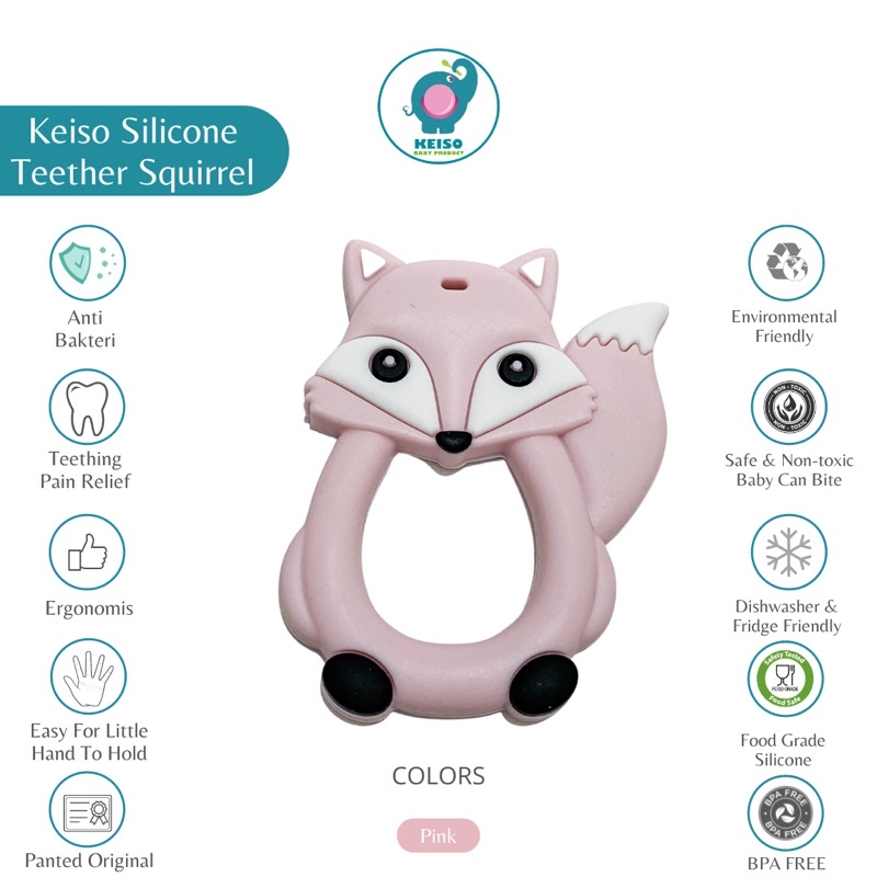 Keiso Silicone Teether Squirrel ( mainan gigi silicone / mainan gigitan bayi berbahan silicone bermo