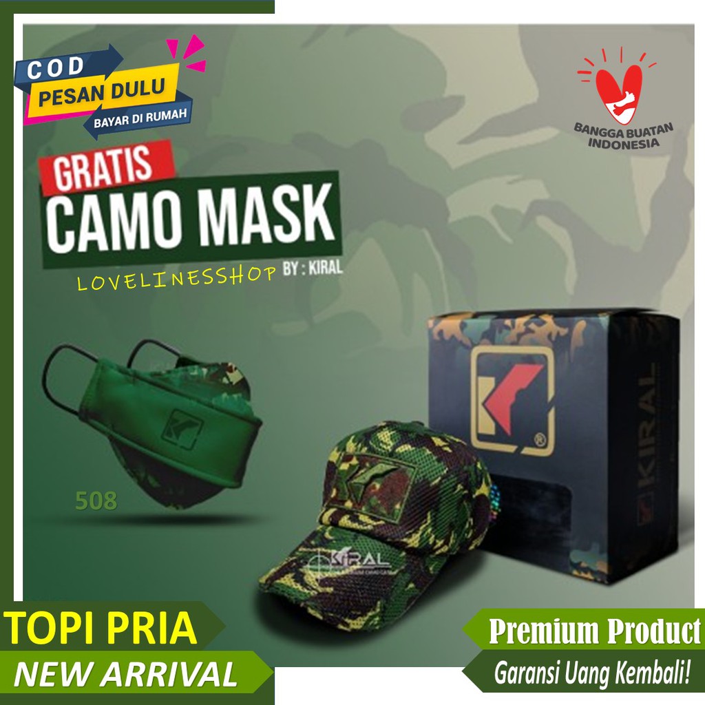 CM508 Topi Komando Army Loreng Pria motif Camo TNI untuk berburu dan kamuflase original