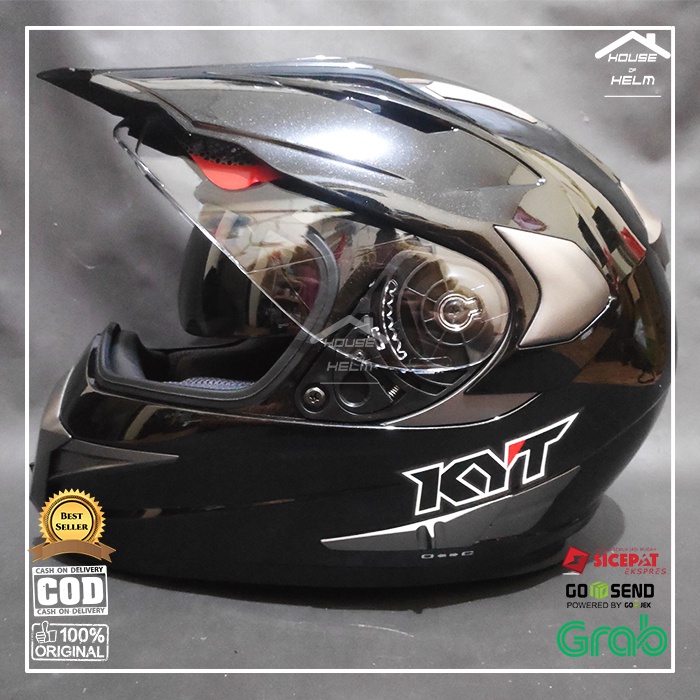 HELM KYT FULL FACE OFF ROAD MOTOR TRAIL KYT ENDURO R BLACK METAL DOUBLE VISOR