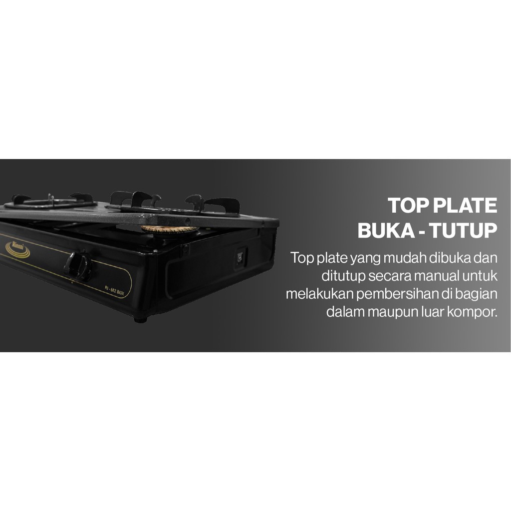 KOMPOR GAS 2 TUNGKU RINNAI RI602BGX RI 602 BGX STOVE TEFLON HITAM