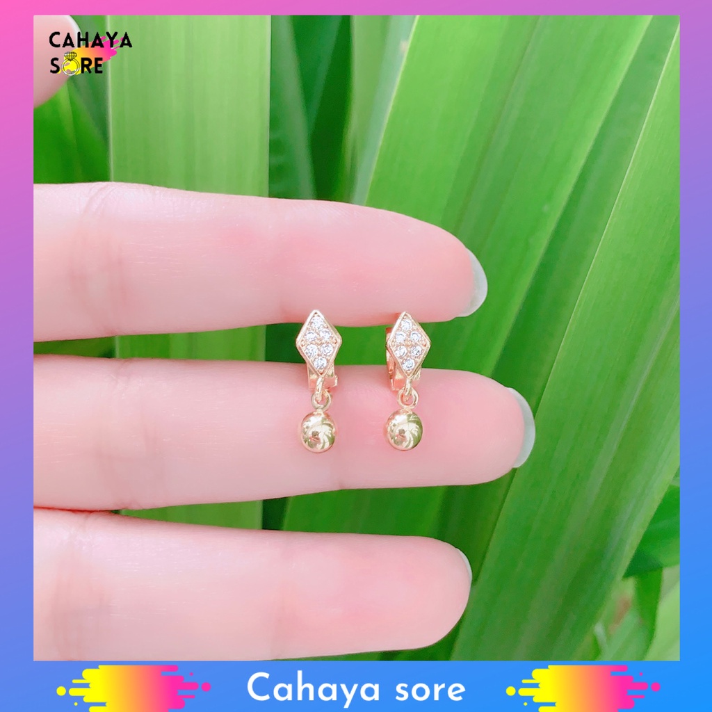 Anting Xuping Gold Anting Anak Model Clip Permata Kotak Jurai AA12