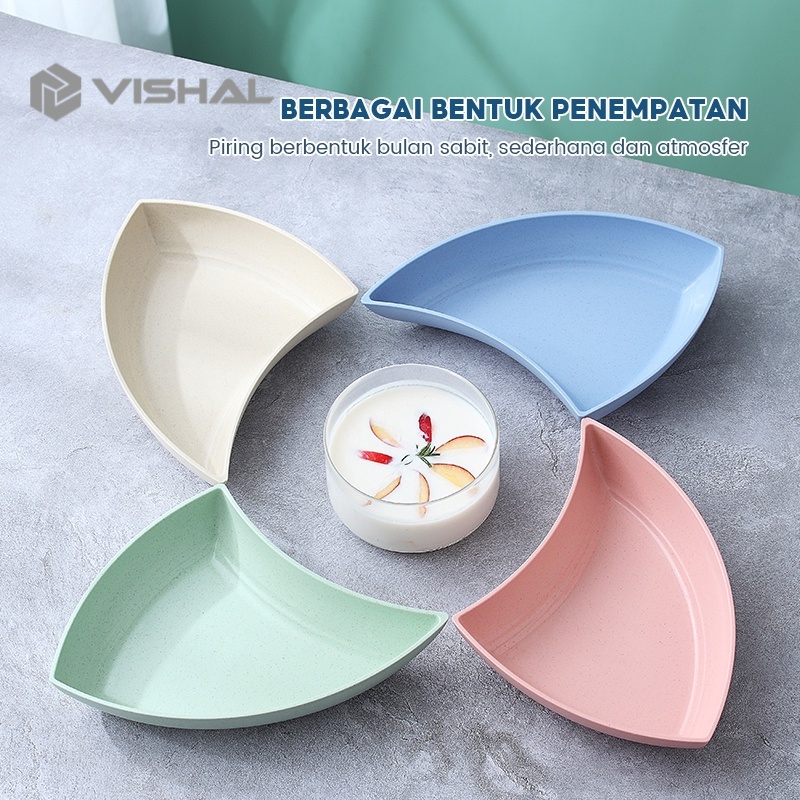 VISHAL Piring Plastik / Piring Saji Unik Segi Lima Warna-Warni Bahan Jerami Gandum Segi Tiga VS-88