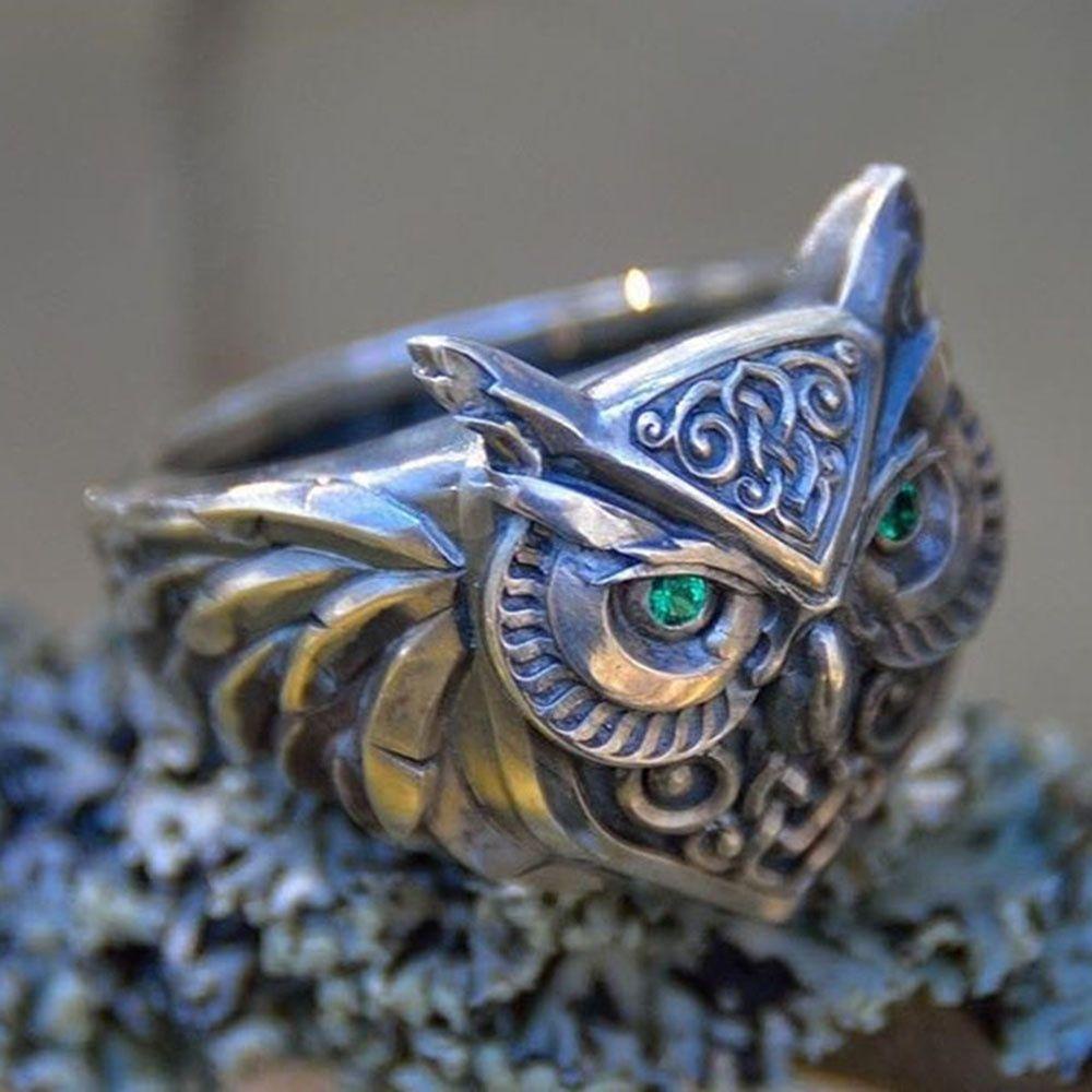 Top Owl Cincin Wanita Pria Vintage Rock Lucky Rings 3D Hewan Unisex Hip Hop