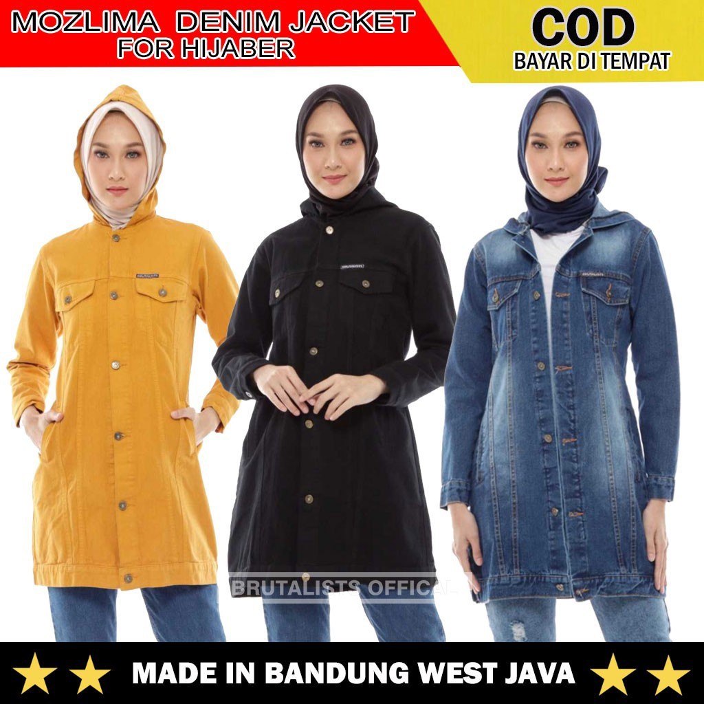 JACKET DENIM HOODIE MOZLIMA MOESLEM APPAREL / JAKET JEANS UNISEX / JAKET HOODIE PANJANG BRUTALIS DIS