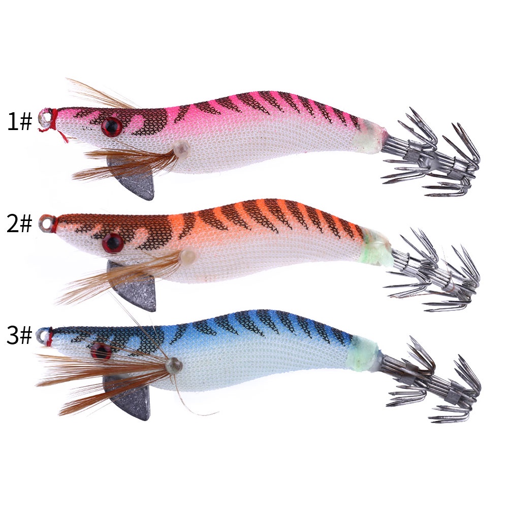 3pcs HENGJIA 2.0# Umpan pancing Bentuk Udang Cumi-Cumi Imitasi luminous 8.2CM / 7.8G Dengan Kail