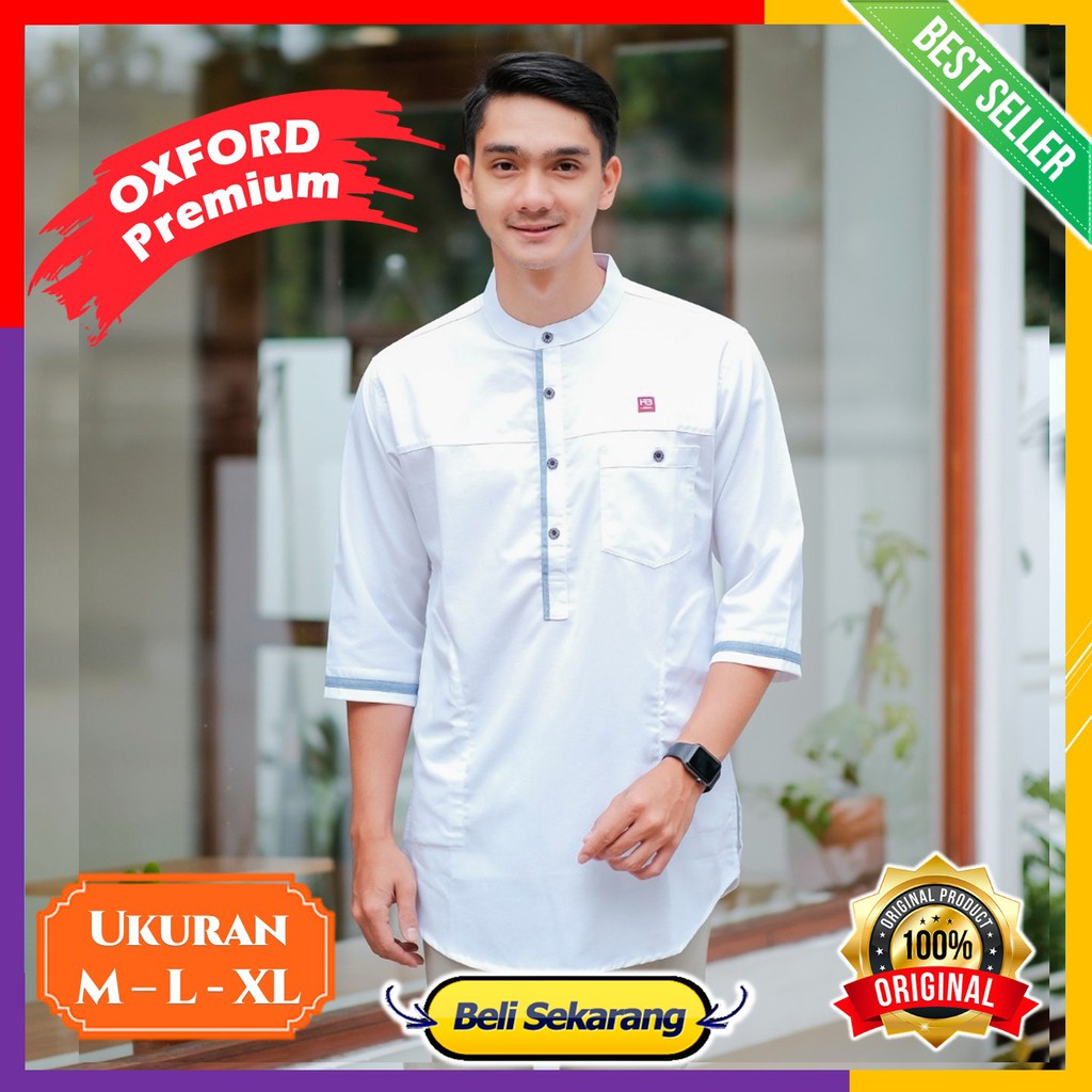 Baju Koko Pria Kokoh Kurta Qurta Pakistan Turki Takwa Putih Bahan Oxford Ukuran M, L, dan XL Terbaru