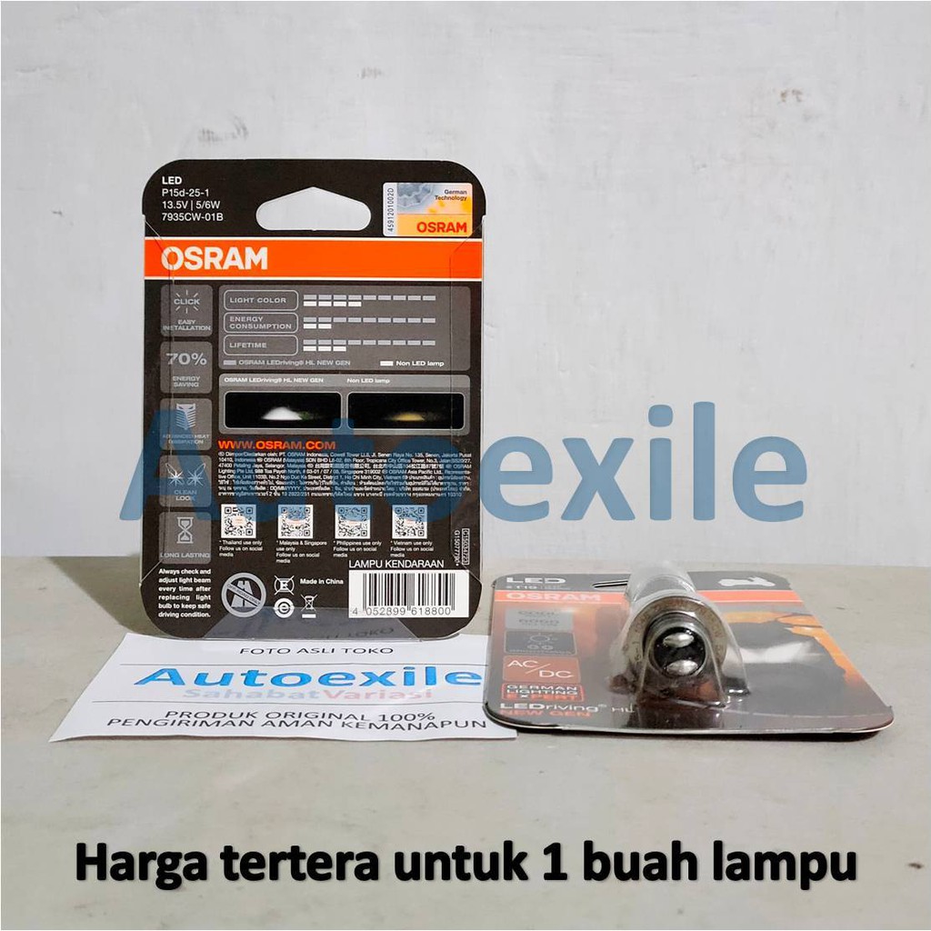 Osram New Gen LED T19 H6 M5 Kaki1 AC DC 6000K Cool White Putih 7935CW Lampu Motor Bebek Matic Supra-1