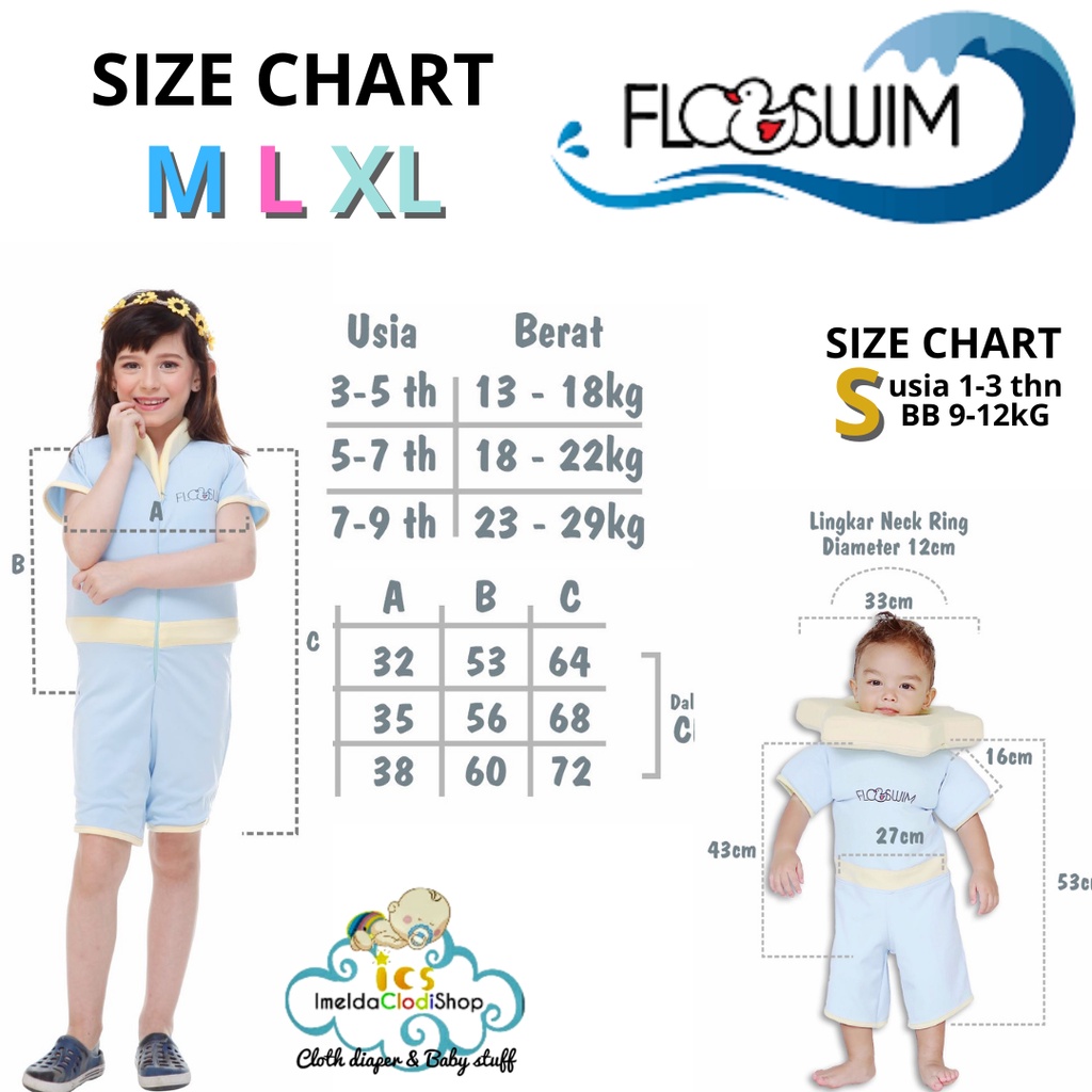 Floswim baju renang mengapung anak cuddle me usia 1 2 3 4 5 6 7 8 9 tahun size S M L XL