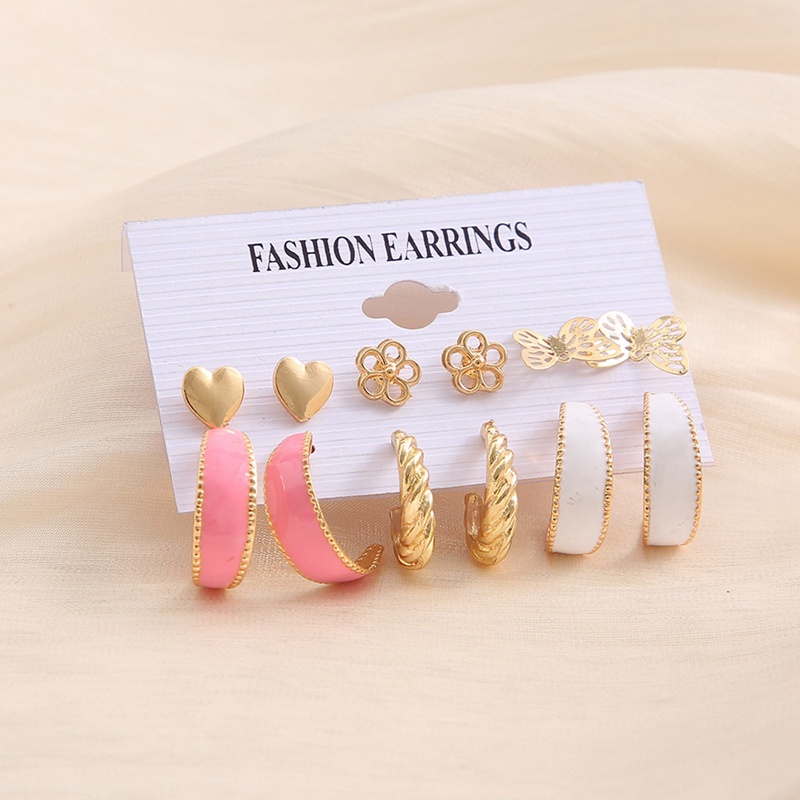 Set Anting Mutiara Geometris Bahan Logam Warna Emas Gaya Vintage Untuk Wanita