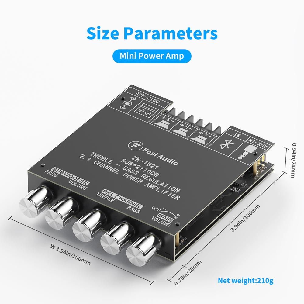 3 CHANNEL FOSI AUDIO BLUETOOTH 5.0 Amplifier 2.1 Channel POWER Receiver 2x50W + 100W SUBWOOFER TB21