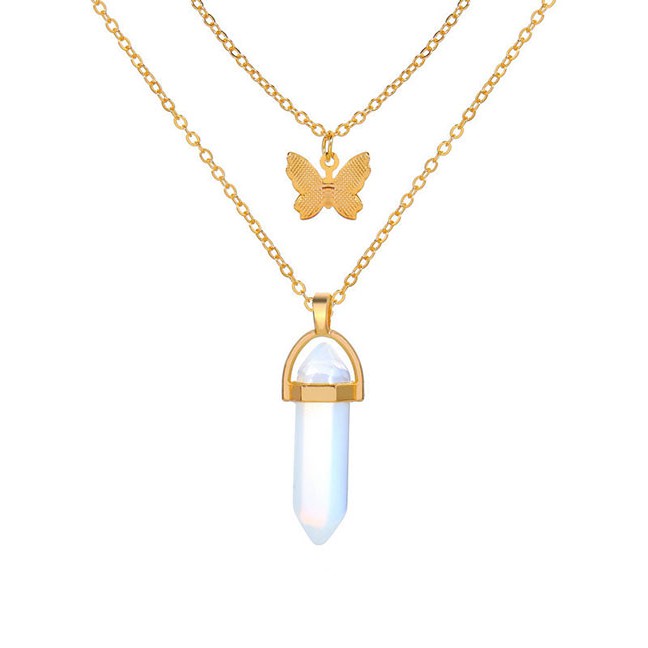 LRC Kalung Fashion Alloy Crystal Stone Butterfly Pendant Alloy Multilayer Necklace K97145