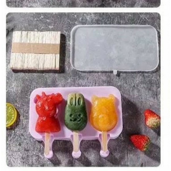 BISA COD ' Set Cetakan Es Krim Popsicle Silikon Aneka Motif Karakter Lucu / Ice Cream Mold Premium