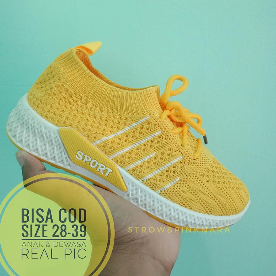 COD SIZE 28-39 SEPATU IMPORT ANAK DAN DEWASA BISA COUPLE, SEPATU SNEAKERS WARNA KUNING IMPORT