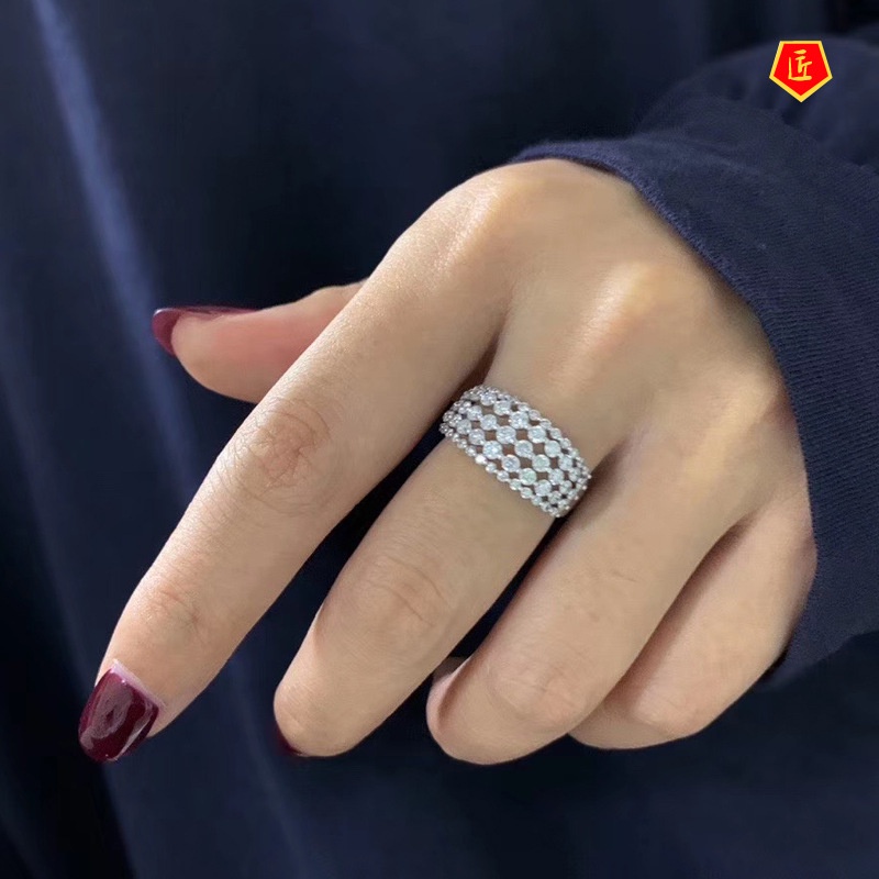 [Ready Stock]Fashion Luxury Multi-Layer Full Diamond Moissanite Ring