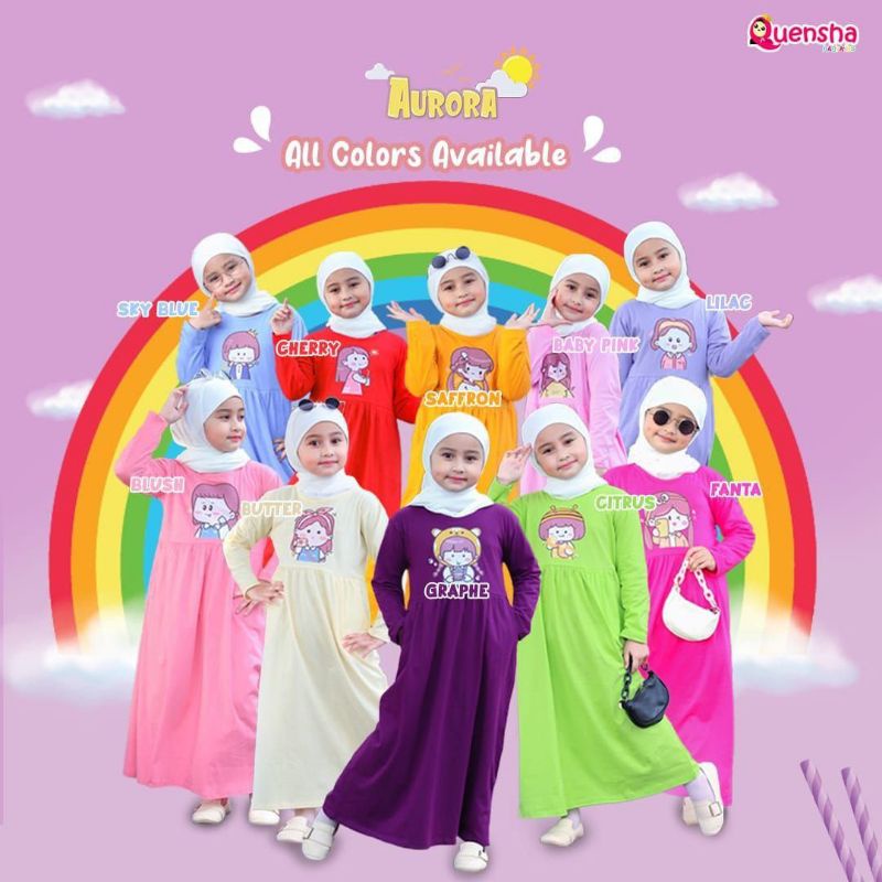 Moslem Ori Pakaian Muslim Anak Perempuan Aurora Dress Kids By Quensha Babykids (Ready Please Cekstok