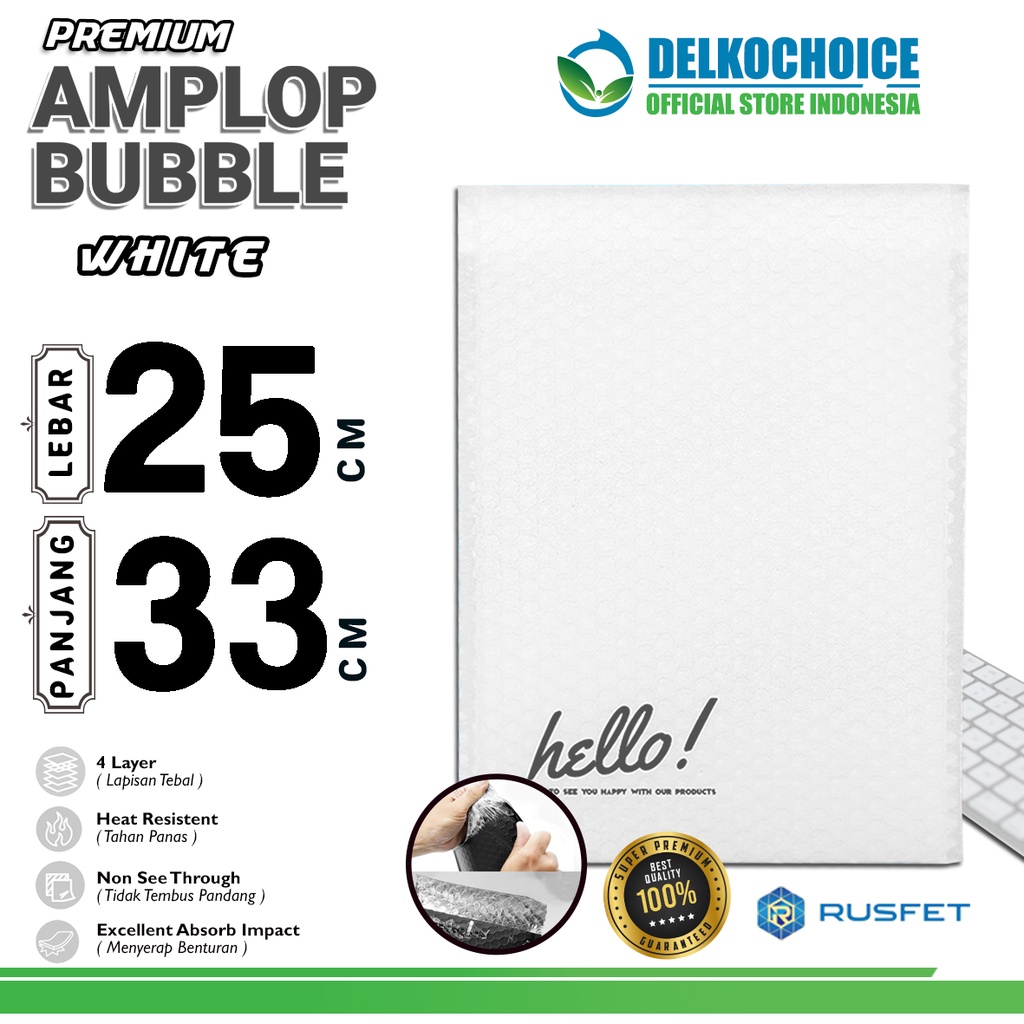 

Amplop Bubble Mailer WHITE 25x33cm Bubblewrap PUTIH Packing Online Envelope Rusfet PREMIUM / SATUAN