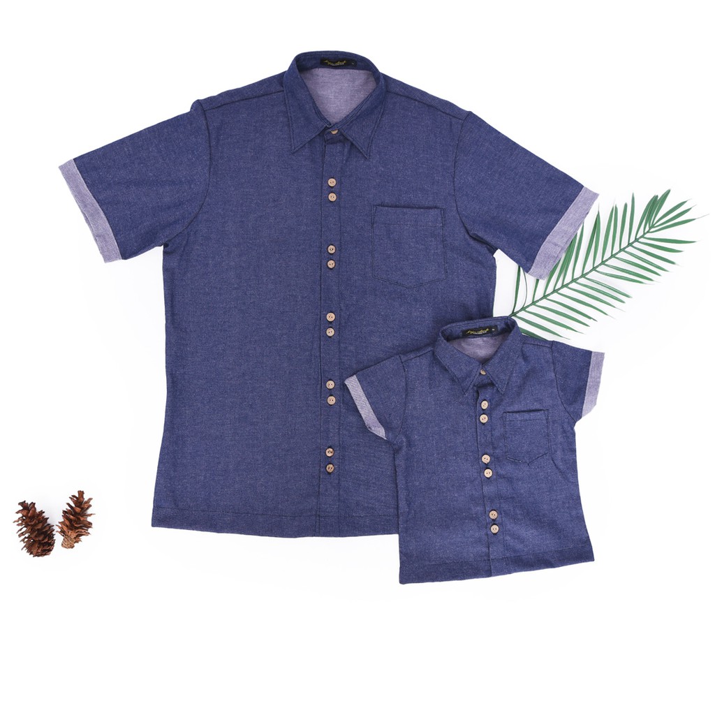 Baju Island- Parker Hem Dad &amp; Kid, Kemeja Setelan Keluarga, Denim Blue Jeans