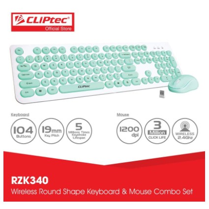 Keyboard mouse cliptec wireless membrane set bundle 1200dpi 104 key classic young air rzk340 rzk-340