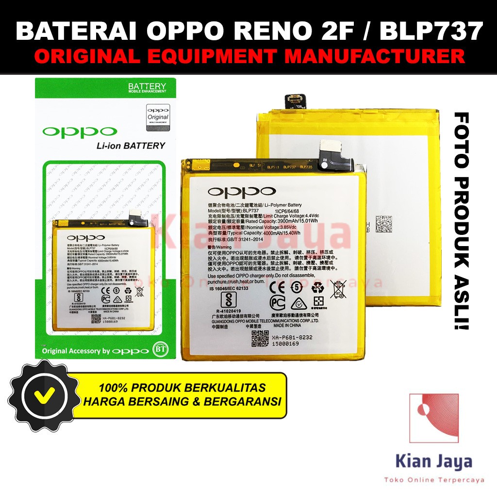 Baterai Oppoo Reno 2F / BLP737 Original OEM Batre Batrai Battery Hp BLP 737 Ori