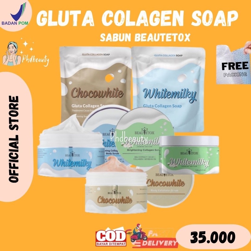 SIAP KIRIM‼️SCRUB WHITEMILKY CHOCOWHITE SCRUB SOAP GLUTA COLAGEN SCRUB JASMINE BEAUTETOX Hello Papa Lip Booste