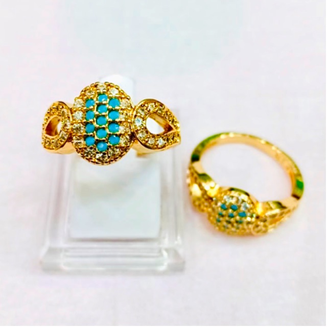 Cincin wanita permata biru cincin lapis emas cincin replika emas