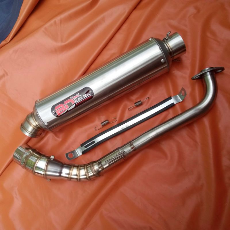 Termurah terlaris knalpot racing black devil bulat jenong 30 cm inlet 50 mm matic model kolong bawah