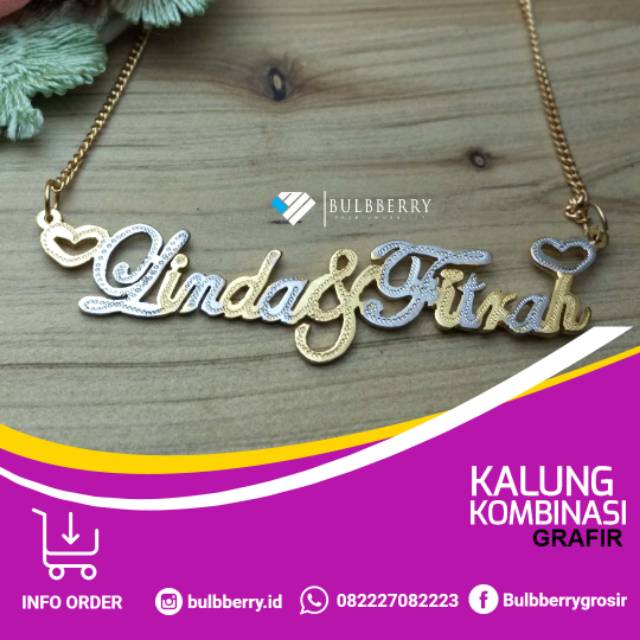 PROMO KALUNG NAMA GOLD TITANIUM FASHION WANITA  INISIAL LAPIS EMAS ASLI anti karat -KODEBB - 002