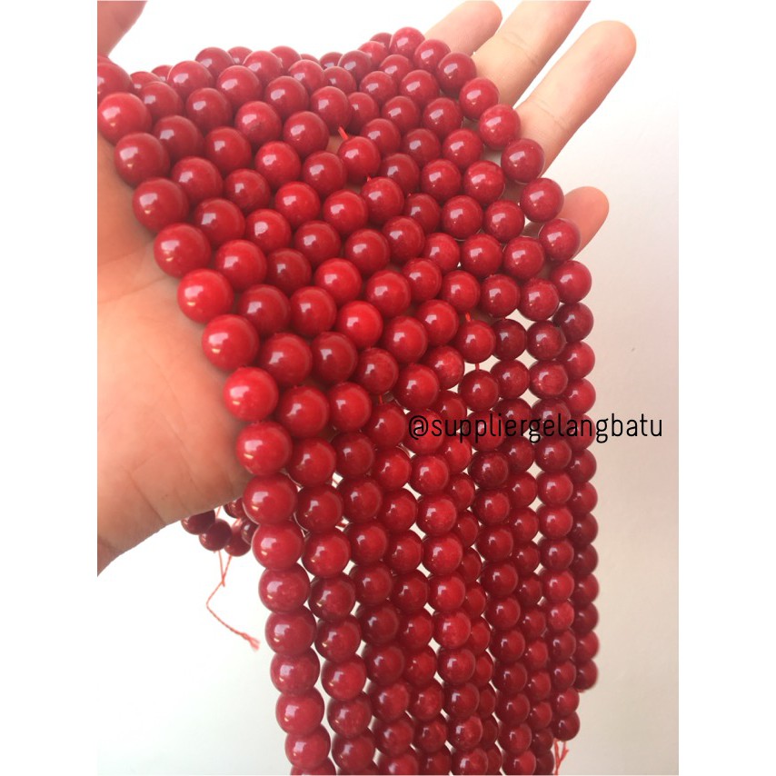 batu red ruby 10mm coral agate merah onyx kilap aksesoris fashion akik grosir kerajinan aksesoris