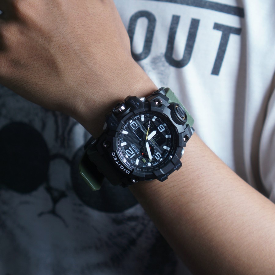 jam tangan digitec pria sport dual time anti air jam tangan keren - Hitam