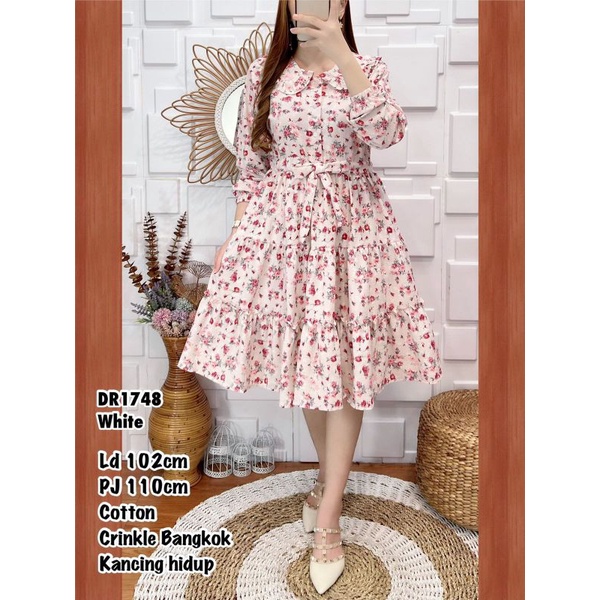 Dress Cotton Crinkle Bangkok kancing hidup
