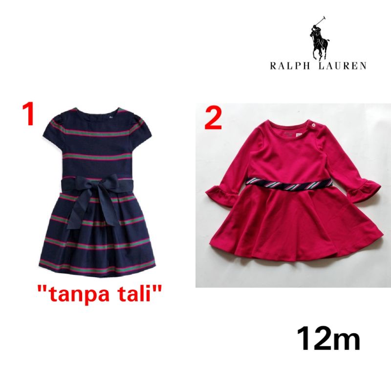 Dress anak bayi perempuan Ralph Lauren 12 bulan navy pink