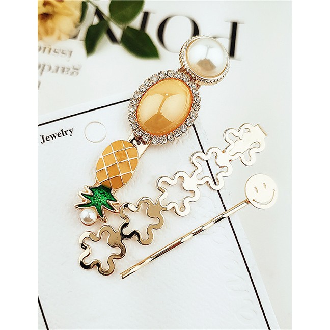 LRC Jepit Rambut Fashion Pineapple Pearl Hair Clip Set F5695XX