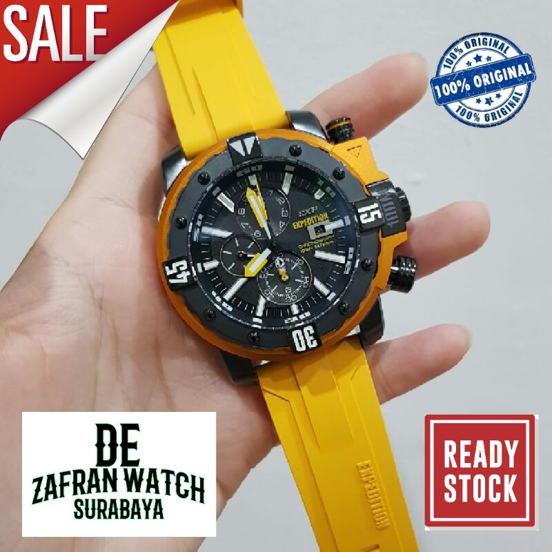 Expedition E-302 MC RIPBAYL Chronograph Black Dial Yellow Rubber Strap 51mm Garansi