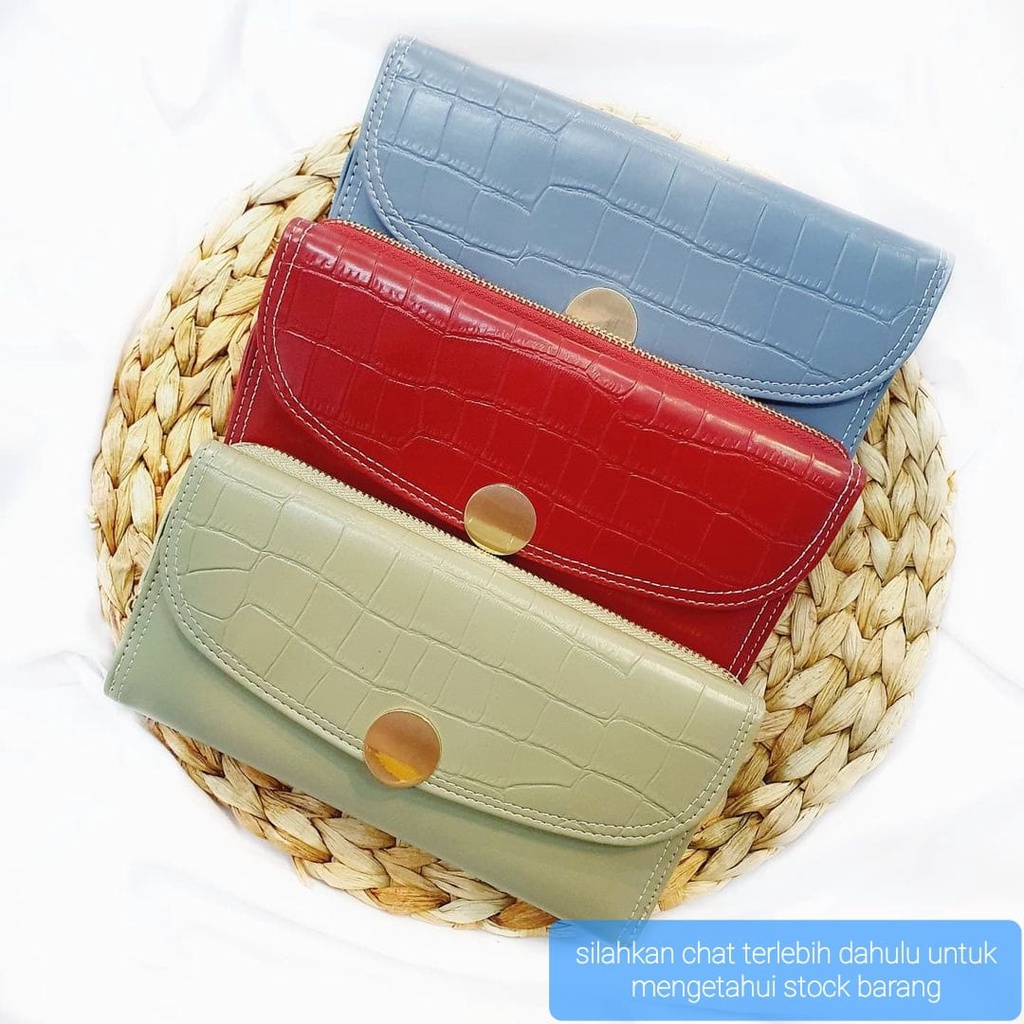 DOMPET PANJANG WANITA SIMPLE KOMBINASI MOTIF CROCO HAND BAG TERKINI