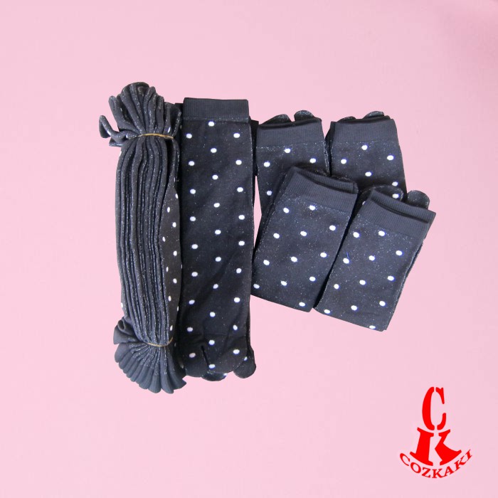[12 PASANG] KAOS KAKI JEMPOL/ KAOS KAKI 2 JARI/ KAOS KAKI MUSLIMAH WARNA HITAM POLKADOT