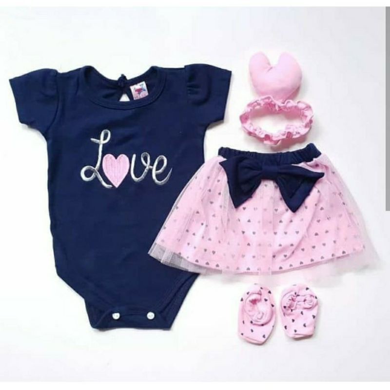 Baju Bayi Perempuan Setelan Jumper rok tutu ROSELOVE free bandana dan sepatu Anak cewek