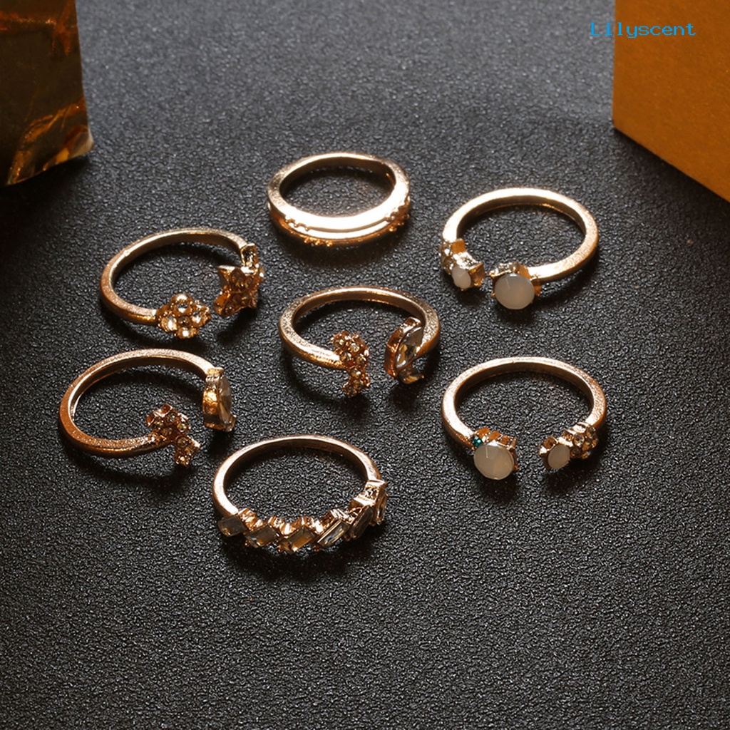 7pcs Cincin Knuckle Desain Bunga Butterfly Aksen Berlian Imitasi Untuk Wanita