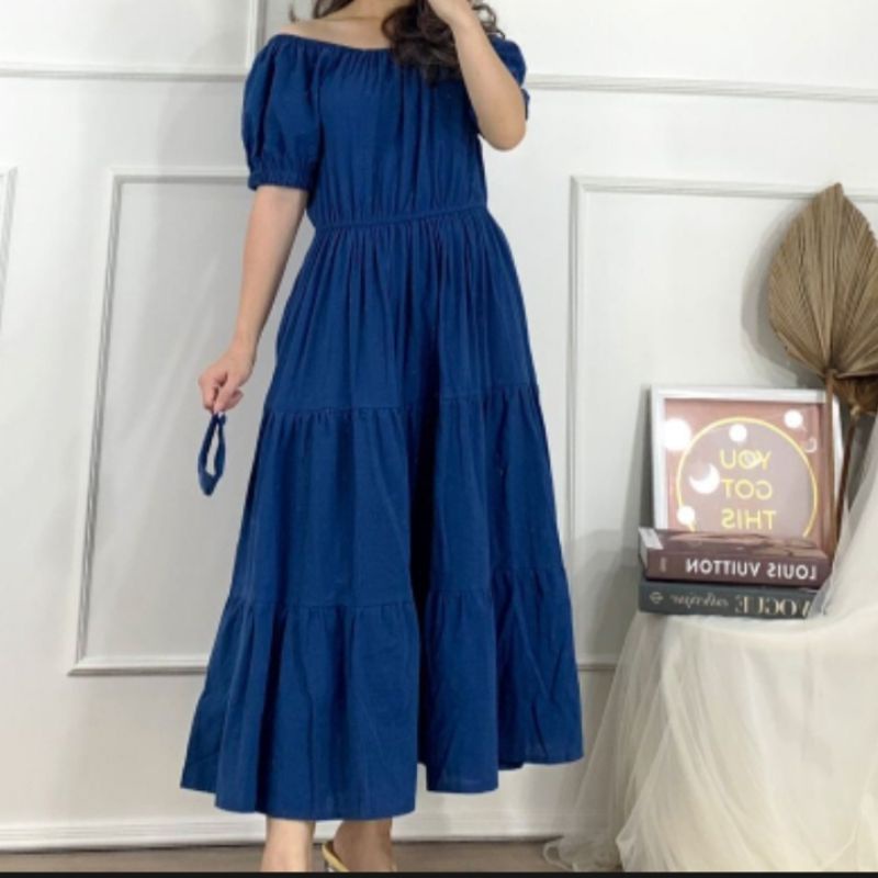 DRESS PANTAI / DRESS SABRINA CANDA OFF SHOULDER / KOREAN VINTAGE LONGDRESS RAYON FIT TO XL