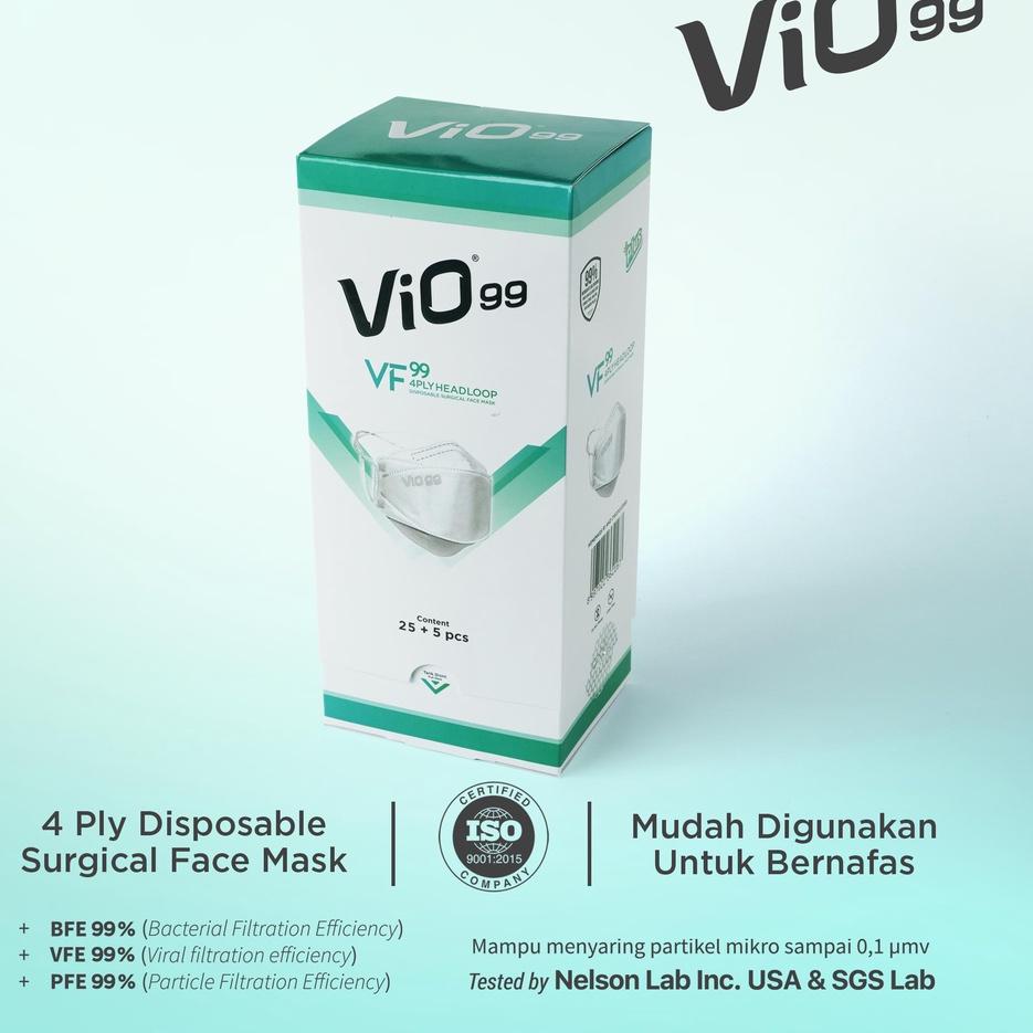 Trendy Vio Mask  VF 99 Masker Medis Tipe Convex Hijab Headloop 4 Ply Model Korea Perbox Isi 30