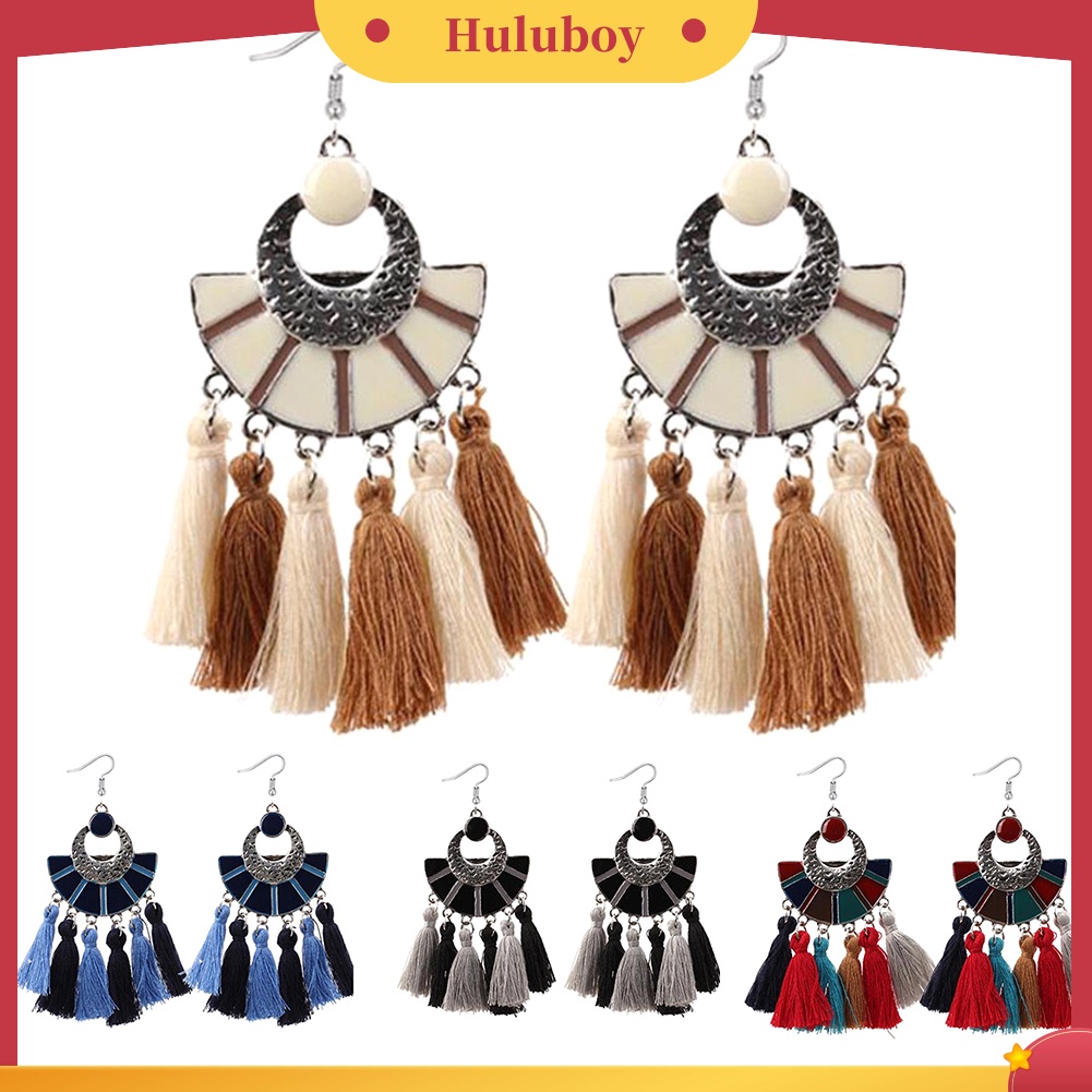 Hu Hu Hu Hu Hu Alat Bantu Pasang Kacamata♡ Anting Kait Gantung Wanita Desain Kipasrumbai Warna Warni Gaya Etnik Untuk Hadiah