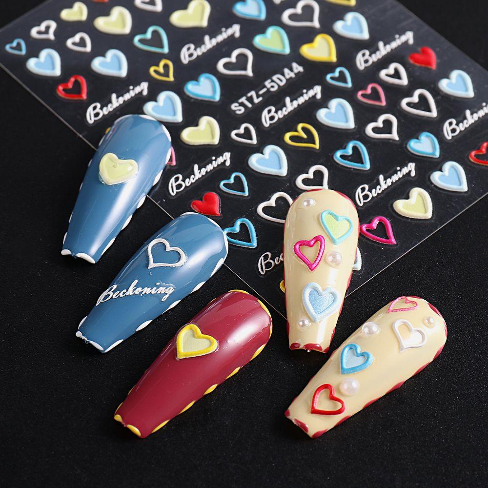 R-bunga Stiker Kuku Slider Musim Panas Cinta Hati Kupu-Kupu Terukir 5D Timbul