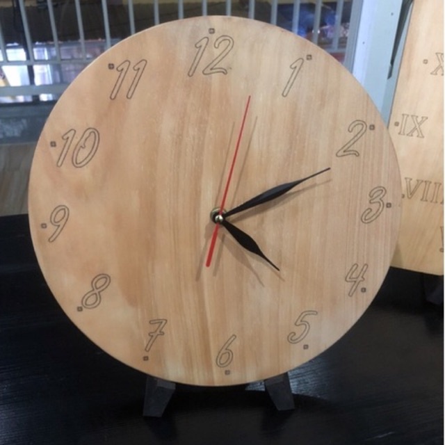 Jam Dinding 20&amp;25cm Jam Kayu Gravir Plus Mesin Plus Standing Jam Grafir