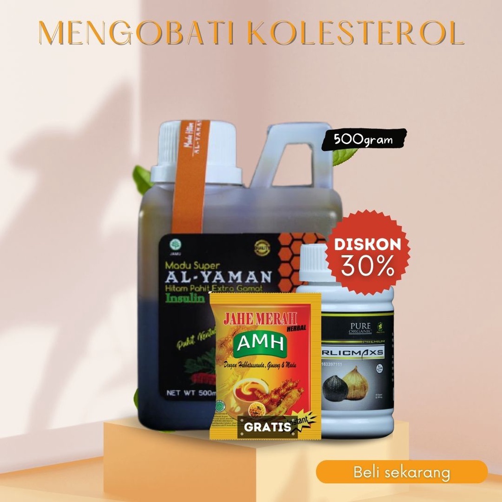 Paket Untuk Mengobati Kolestrol dan diabetes Madu Hitam Pahit Al Yaman 500gram + Black Garlic Garilicmaxs 60 Kapsul