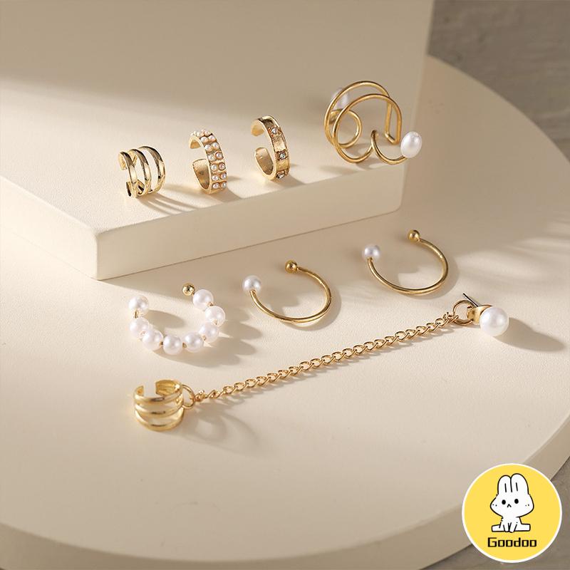 Anting Set Fashion Emas Vintage Pembukaan Mutiara Wanita Anting Dapat Disesuaikan Perhiasan Aksesoris -Doo