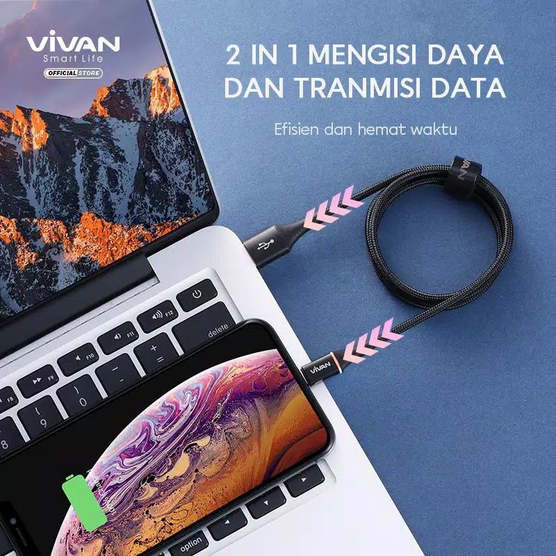 KABEL DATA LIGHTNING 2.4A 100CM VIVAN VDL100